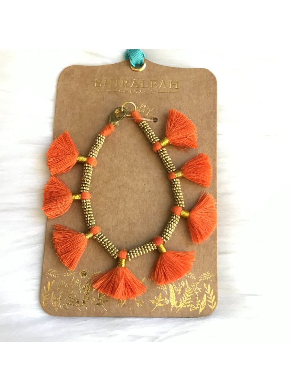 NWT Anthropologie Boho Festival Jewelry Sun Bracelet Gold Metal Orange Tassels